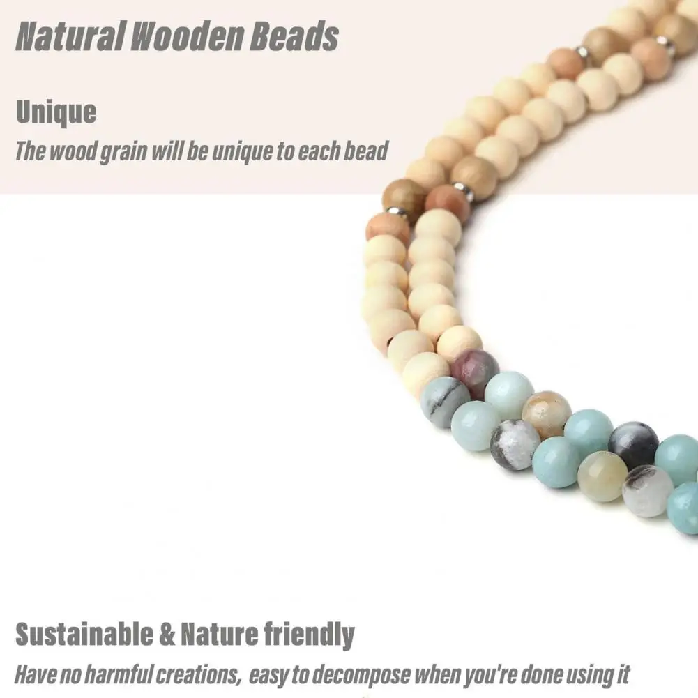 เชือกเส้นเล็กพวงกุญแจลูกปัดไม้ เชือกลูกปัดไม้ธรรมชาติที่หรูหราพร้อมที่ใส่รหัสแบบพับเก็บได้ เข็มกลัดสแตนเลส ครูมีสไตล์