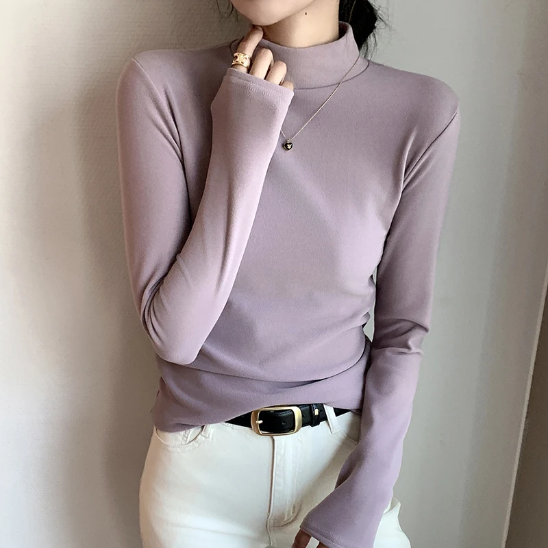 Elegant Solid Basic Tops Long Sleeve Casual Slim Soft Warm Pullover Korean Fashion Simple Chic Clothes Women Turtleneck Sweater