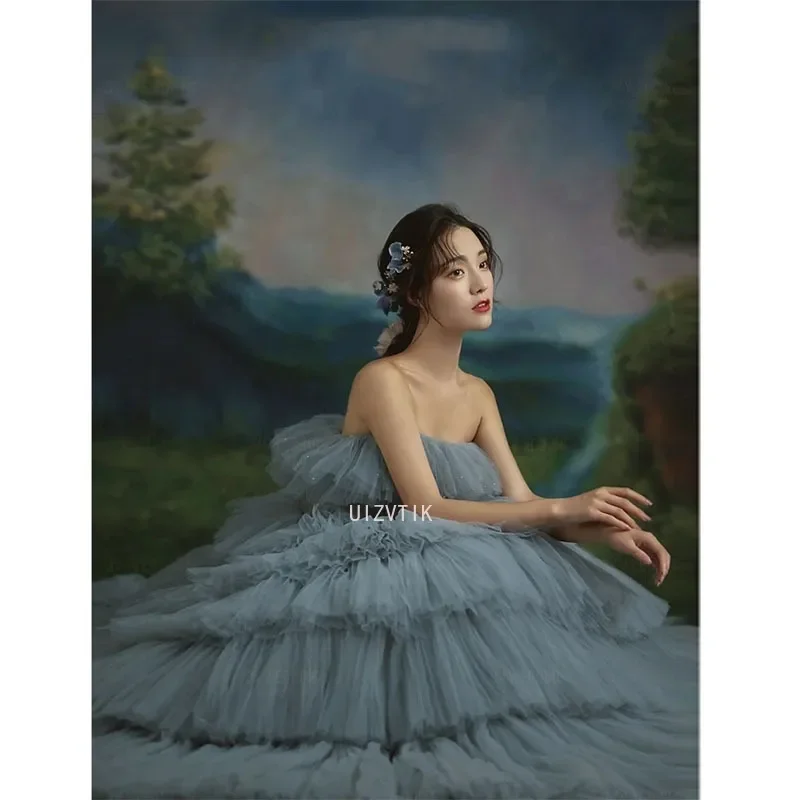 Элегантное многослойное свадебное платье для выпускного вечера без бретелек с открытой спиной, плиссированное платье с сеткой для фотографий, платья для женщин 프롬 드레스 по индивидуальному заказу