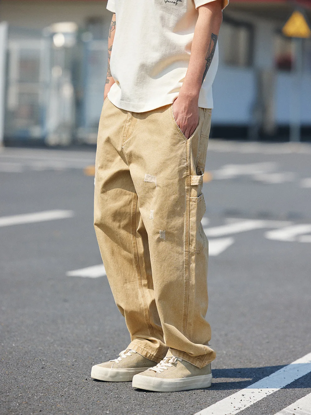Retro Japanese Style Canvas Casual Pants Men's Loose Straight Leg Wear Washed Vintage Logging Workwear Casual Trousers