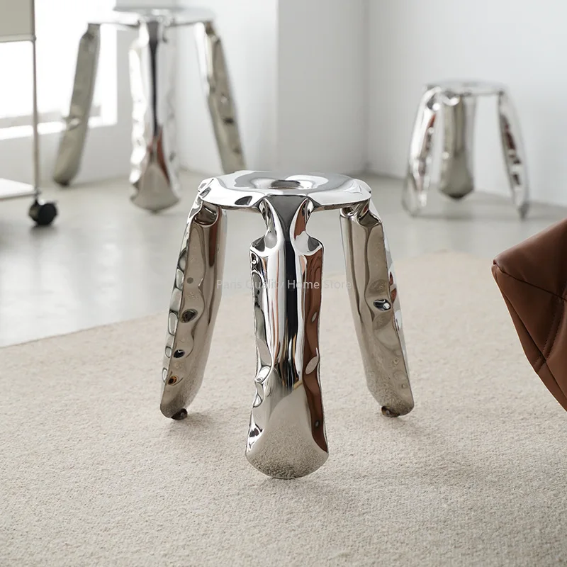 Nordic Design Stainless Steel Balloon Stool Art Design Metal Three-legged Shoe Change Home Round Stool