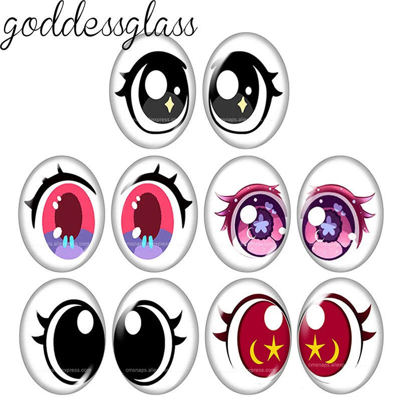 

5pairs Cartoon Doll glass Eye Vivid anime eye eyelashes 10x14mm/13x18mm Oval photo glass cabochon demo flat back Making findings