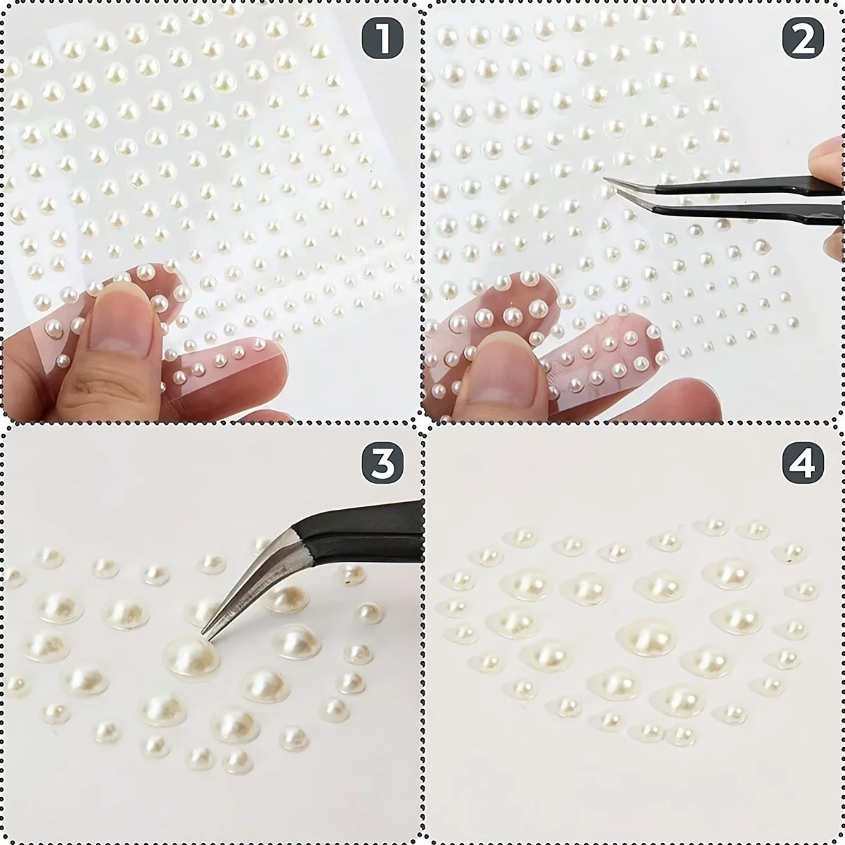 825 Stück Kunststoff-Perlenaufkleber Selbstklebend, Kunst-Clip-Art-Dekoration, 4 Größen 0,12 Zoll/0,16 Zoll/0,2 Zoll/0,24 Zoll – Detail 7