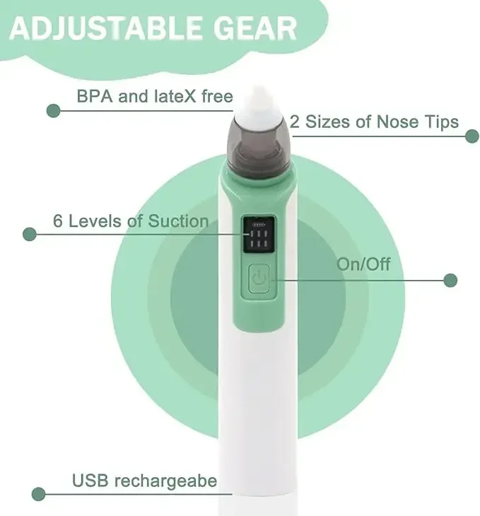 

Low Noise Baby Nose Cleaner – Rechargeable Electric Nasal Aspirator with Silicone Adjustable Suction, Health & Safety