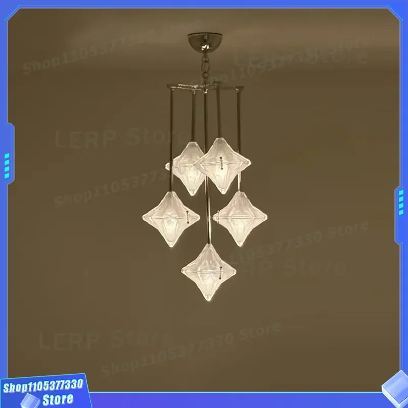 Art Deco Star Chandelier Medieval Glass Pendant Light Retro Copper Ceiling Lamp for Living Room Dining Island Terrace Decor