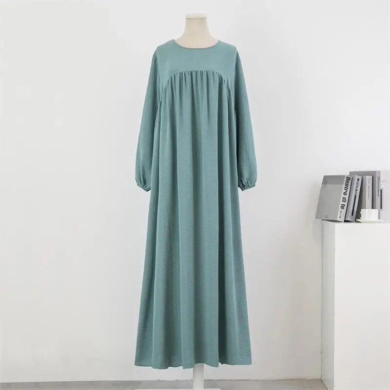 Spring Autumn Muslim Dress Women Loose Maxi Dresses Fashion Female Full Sleeve Casual Solid Pockets Robe Long Dresses Vestidoes