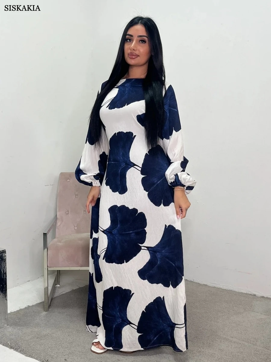 Siskakia Graphic Print Abayas For Woman Dubai Luxury 2025 Moroccan Bundled Sleeve Kaftan Dress