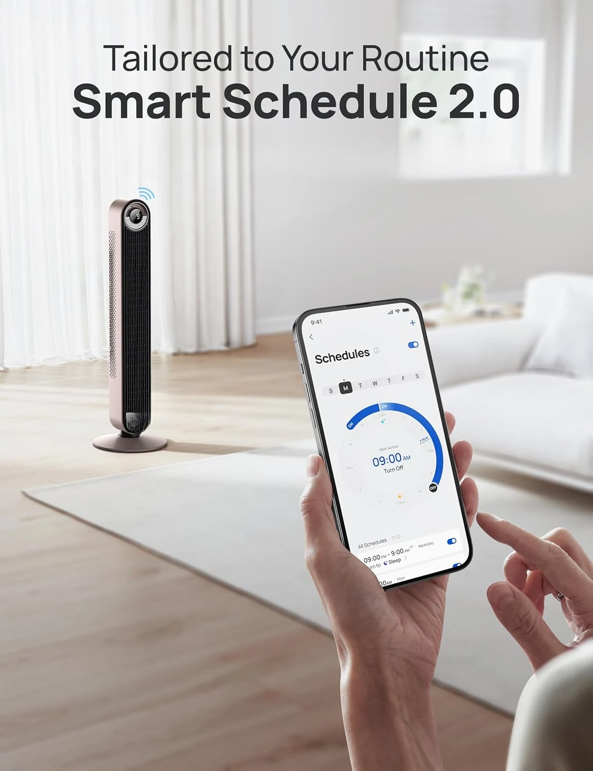 Voice Control Floor with 12H Timer, 42 Inch Quiet Bladeless Standing LED Display, 9 Speeds, Work Alexa/Google