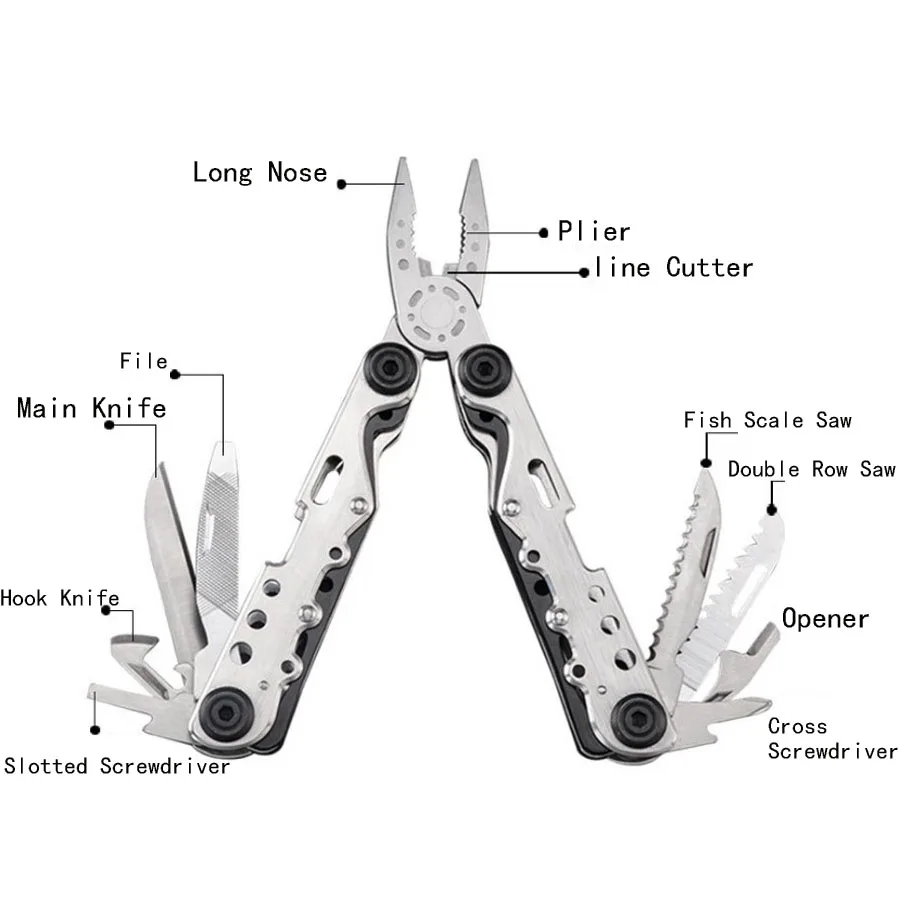 Alicates plegables multifuncionales de acero inoxidable 420, multiherramienta de supervivencia para acampar al aire libre, senderismo, herramientas EDC con Mini cuchillo