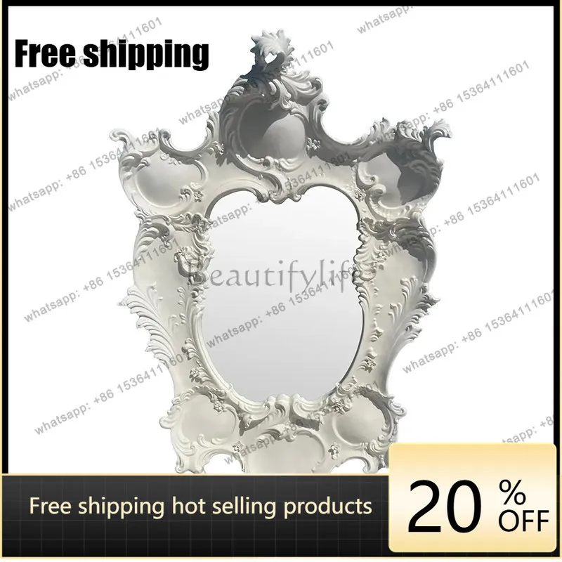 LS European light luxury makeup mirror antique white high value dressing wall hanging French wall decorative mirror