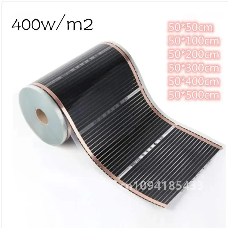 50cm width All Sizes 400w/m2 Infrared Carbon AC220V Underfloor Heating Film Low Electrical Warm Mat