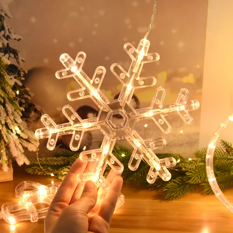 Christmas Lights LED Snowflake Santa Elk Hanging Lights Christmas Home Window Decoration Lamp For Xmas Ornaments New Year Gifts