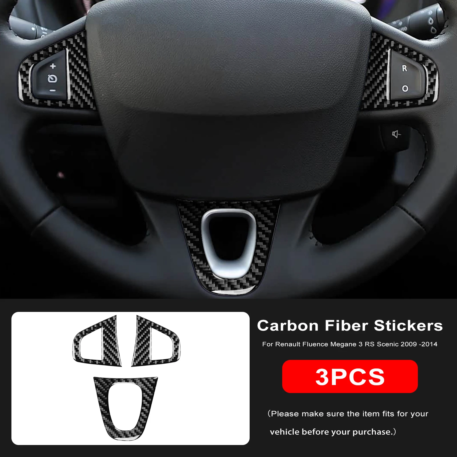 Pegatina de fibra de carbono suave Real para Renault Fluence Megane 3 RS Scenic 2009 2010 2011 2012 2013 2014 2015 embellecedor para volante de coche