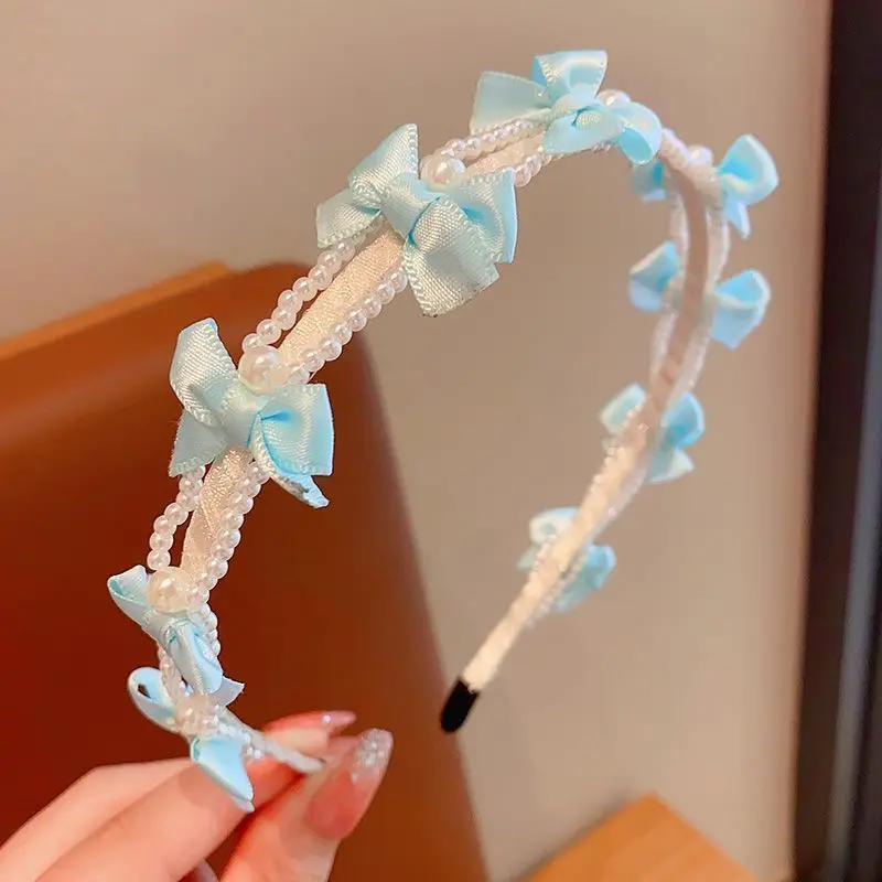 

French Style Headband with Bow and Pearls Cream White Floral Hair Band for Women Vintage Girly Hair Accessories Fairy Headpiece