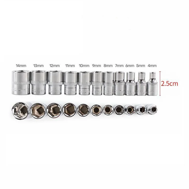 1/4 inch 4-14mm sleeve six angle sleeve Hex Deep Socket Wrench Head Sleeve for Ratchet Wrench Auto Repair Hand Tool