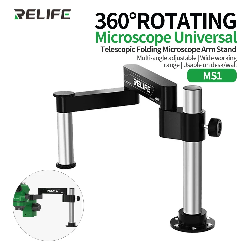 

RELIFE MS1 360° Rotating Microscope Stand - Foldable Swing Arm Holder, Wall Mount Compatible with Most Microscopes & Lab Tools