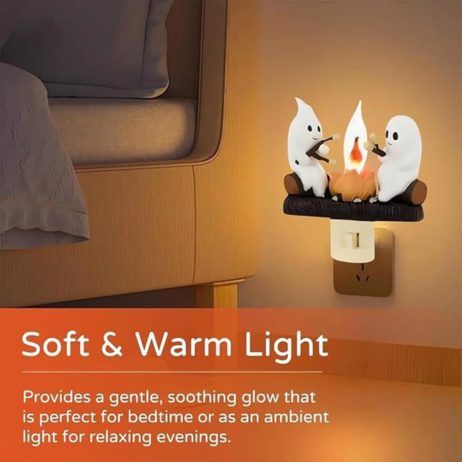 Ghost Campfire Nightlight Small Electric Simulation Bonfire Halloween Night Light Flameless Candle Wall Lamp for Halloween Gifts