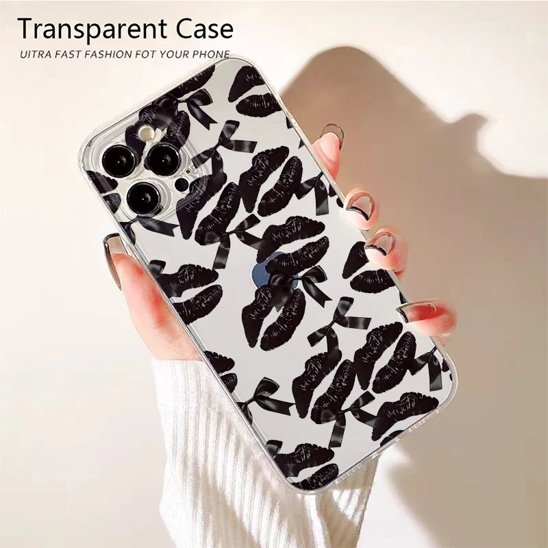 Clear Phone Case Sexy Girl Red Lips Print For Realme 14 13 12 11 10 9 Pro Plus 5G 9i 8i C75 C67 C65 C63 C61 C55 C53 Bumper Cover