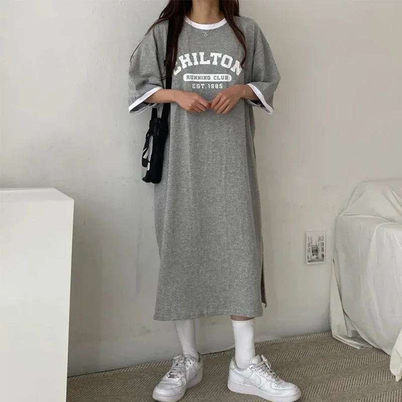 Vestidos de manga corta con letras estampadas para mujer, ropa de calle Harajuku, moda coreana, primavera y verano, 2024