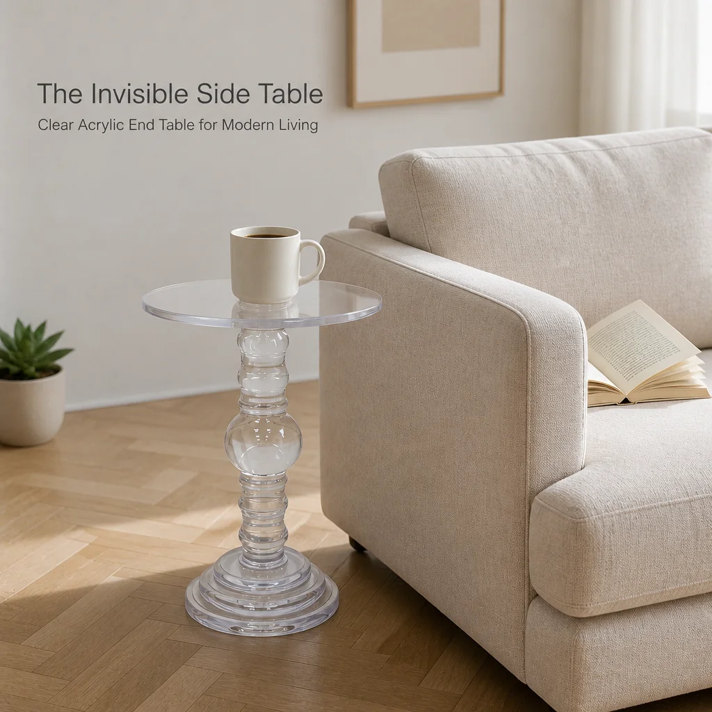 Display Classic Transparent Acrylic Water Resistant Polished Surface Side Table Strong Circular Top Drink Display Racks