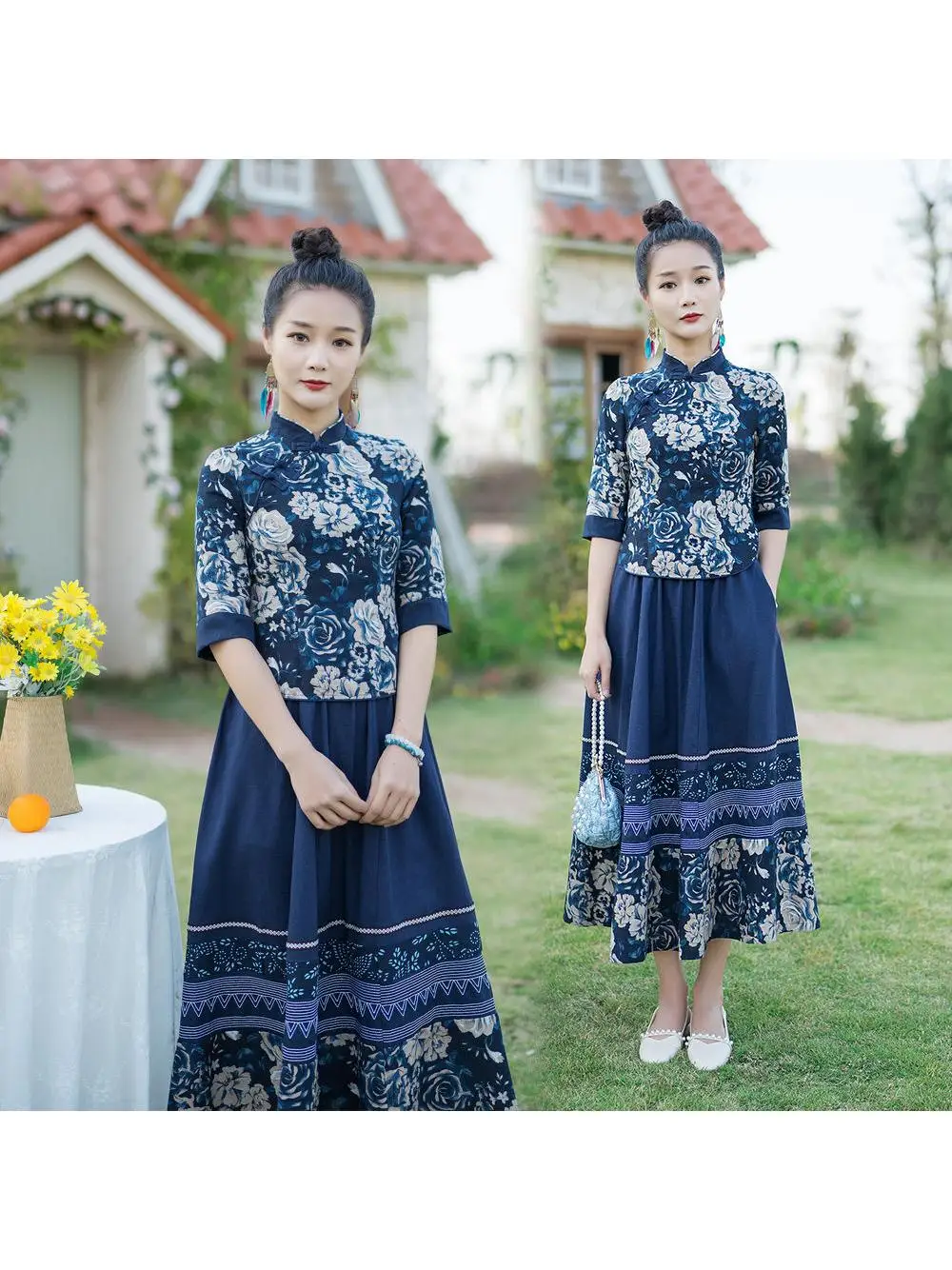 

Костюм для танцев и выступлений для женщин: комплект из двух предметов из хлопка и льна в этническом стиле Юньнань