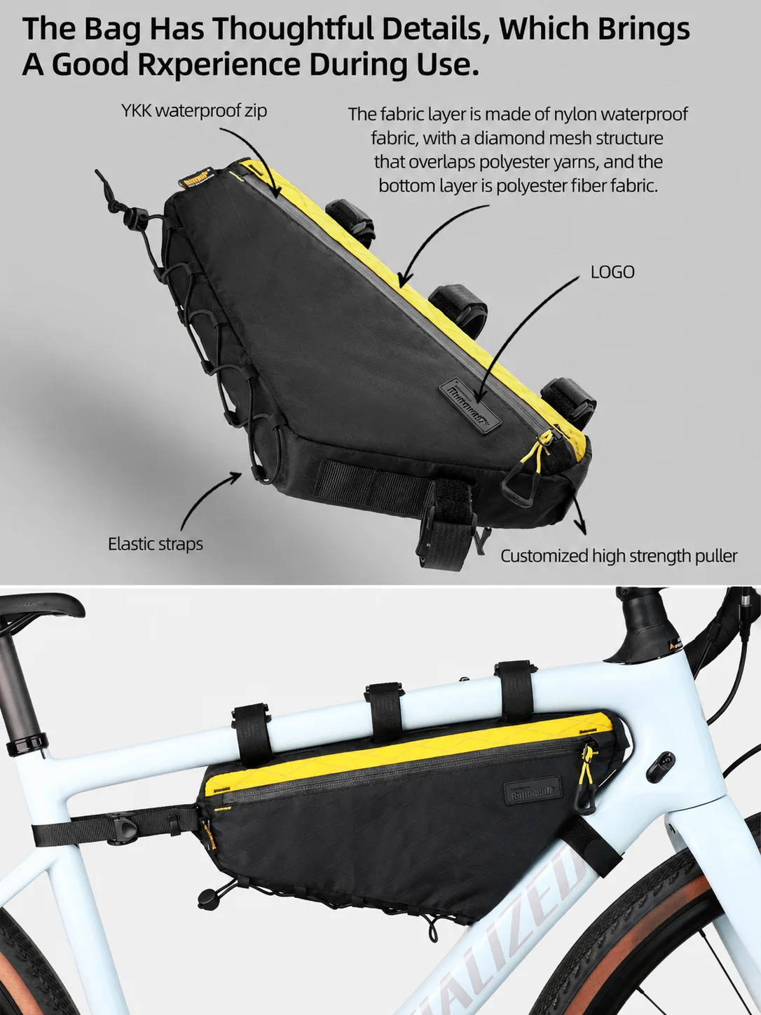 Rhinowalk Bike Frame Bag 2.9L Water-Resistant Cycling Triangle Tube Bag Double Side for MTB Road Gravel Bicycle Bag Bikepacking - view 2