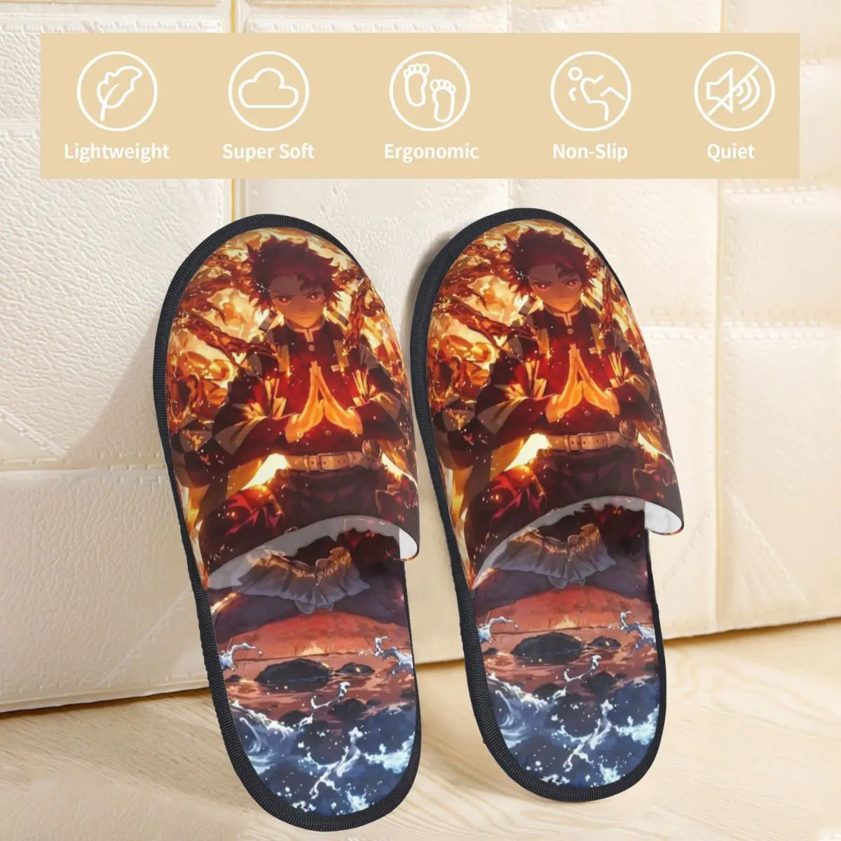 Winter House Slippers Tanjiro Kamado Accessories Household Fur Slippers Slides Indoor Anime Demon Slayer Soft Non-slip Slides