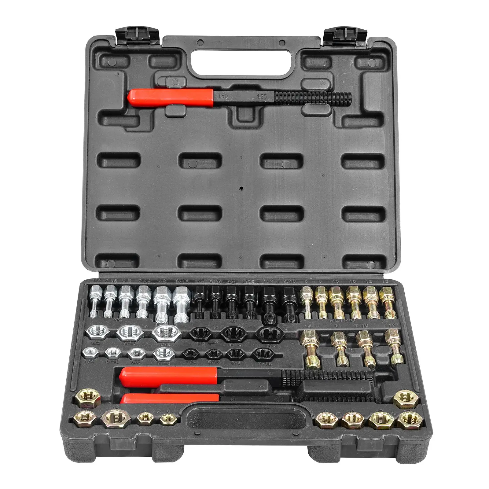 49-Piece Thread Chaser Set, UNC UNF and Metric Restorer Tool, Rethreading Kit with 22 Taps 24 Dies 3 Files Storage Case, Heat