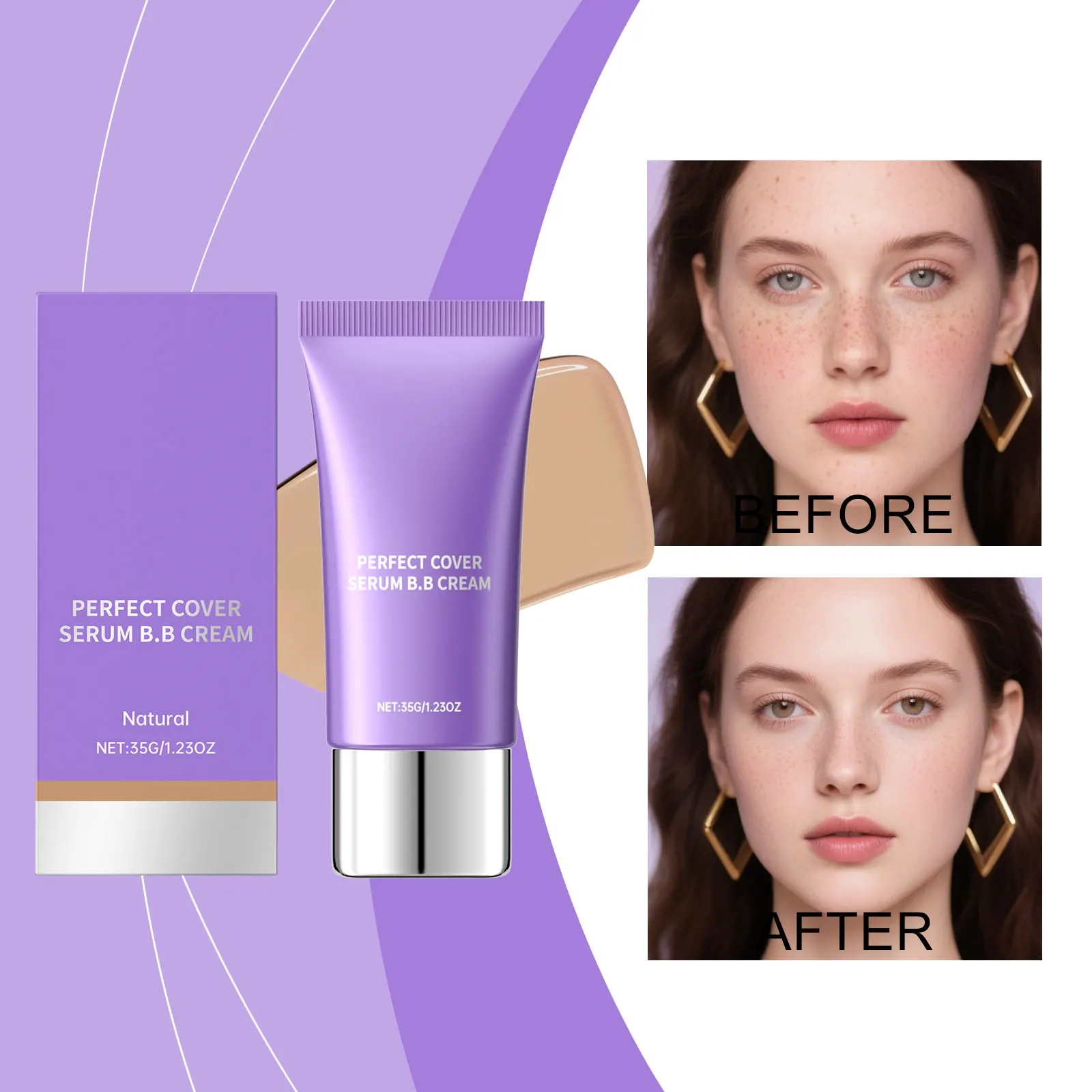 كريم بي بي مقاوم للماء يدوم طويلاً للنساء، مظهر طبيعي قابل للبناء، كريم أساس مرطب خفيف، هدية مكياج للي #2