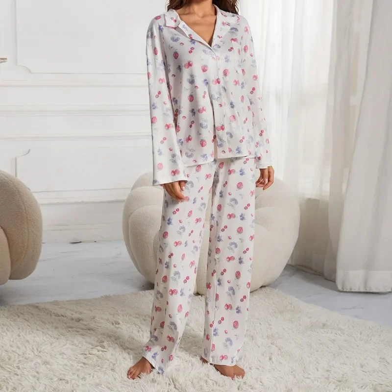 Women's Print Pajamas Set Long Sleeve Shirt And Pants Sleepwear 2 Piece Set  For Women Autumn Casual Loose Homewear