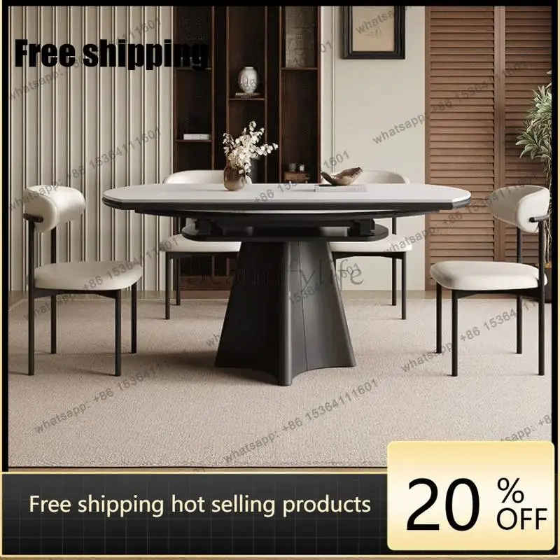 zj.Designer Mesas de Comedor Italianas con Decoraciones Blancas, Juego de Mesas de Comedor Extensibles, Muebles de Comedor Modernos de Lujo para el Hogar