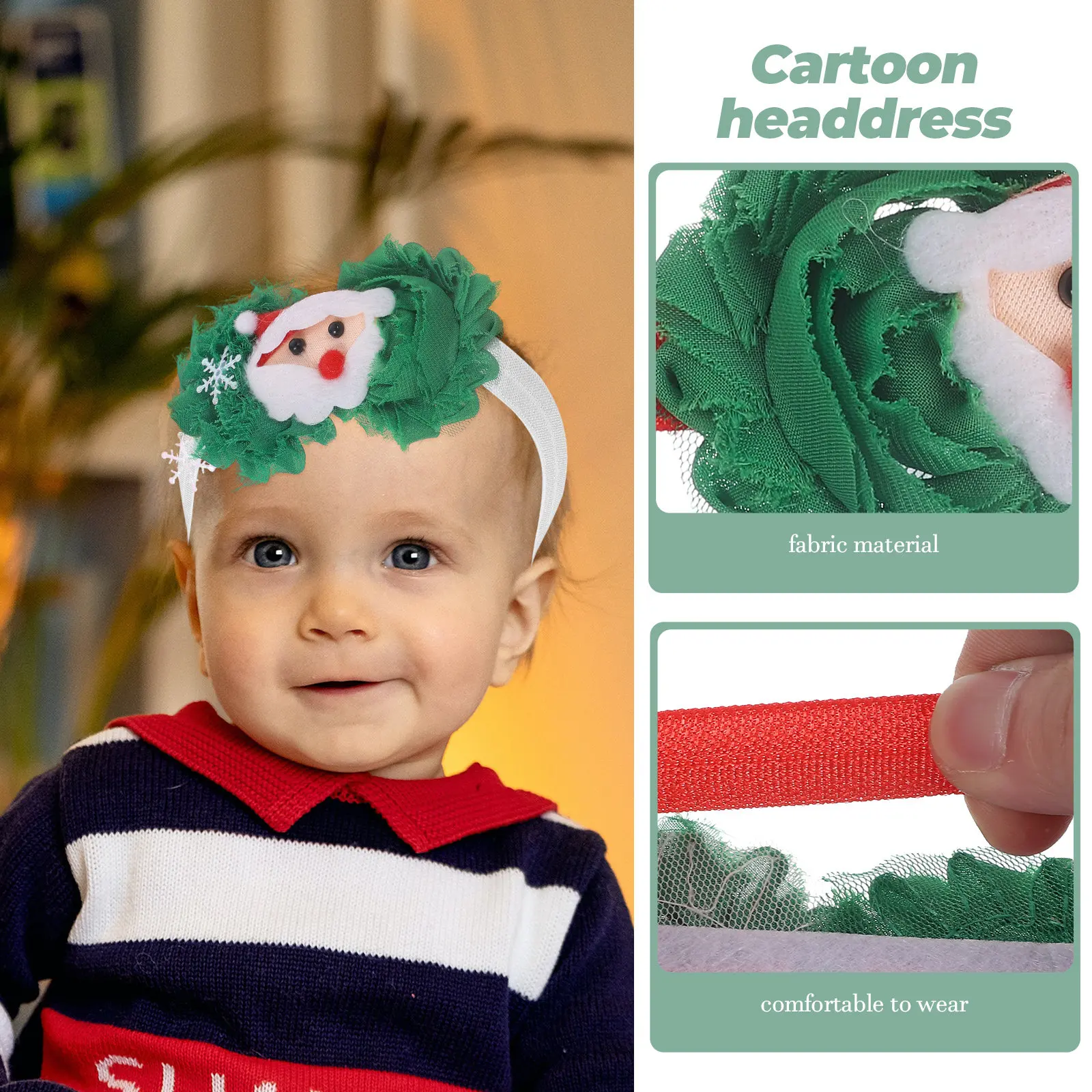 

2 шт. милых повязок на голову в виде снеговика с цветами для малышей, рождественская тематическая повязка для волос, мягкая, приятная для кожи ткань, подарок для девочек на праздник