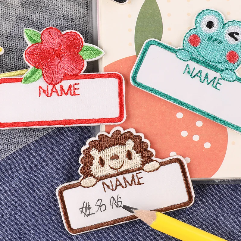 1 Pcs New Cartoon Cute Animal Name Sticker Badge Coat Hat Backpack DIY Self-Adhesive Name Sticker Embroidery Fabric Sticker