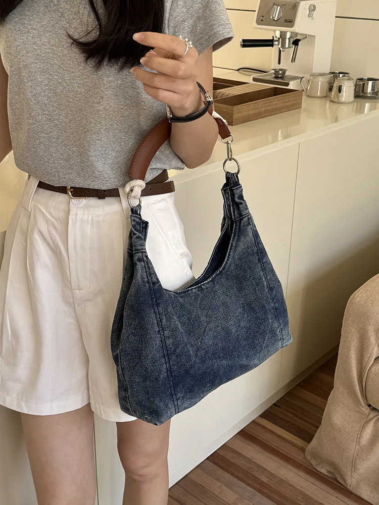 Vintage Denim Women Totes Brand Fashion Causal Messenger Shoulder Bag Large Capacity female Shopper Hobo Armpit Bag