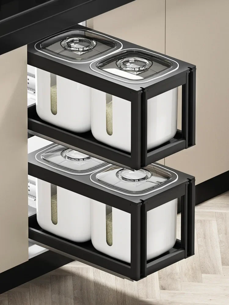 

Independent rice box cabinet embedded aluminum alloy kitchen household storage drawer style rice noodle box rice bucket