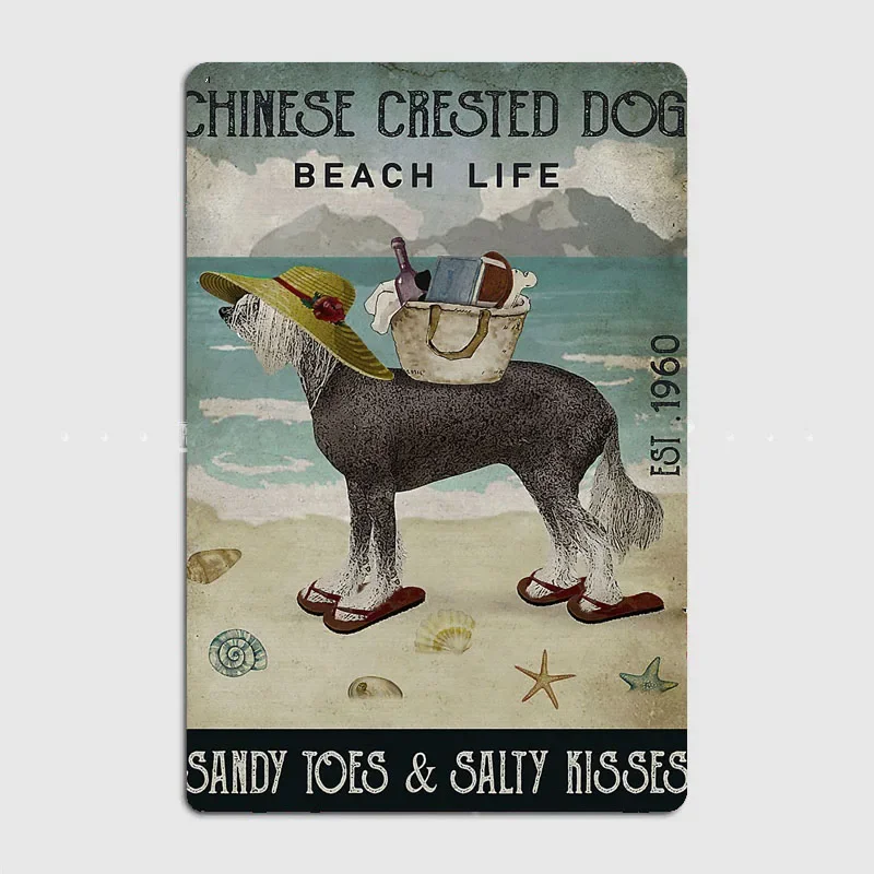 Chinese Crested Dog Metal Plaque Poster Club Home Decor Cave Classic Plaques Tin Sign Poster Room Wall Decoration