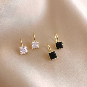 Square obega Crystal Stone Earrings Copper Material Black Black Black Black Crystal Stone Fish Hook Women's SHARE 8 Main Sales Stones and Crystals - №5