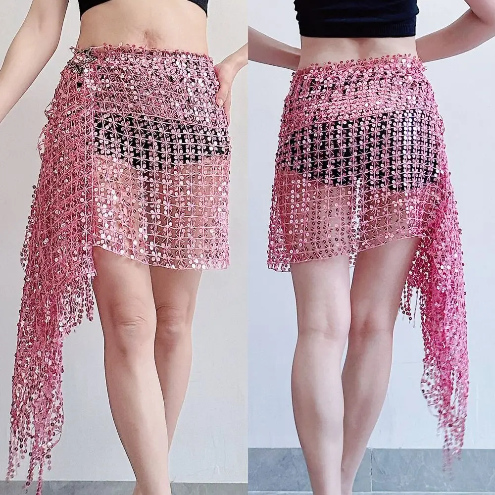 Lantejoulas cinto de dança do ventre oco borla lenço de dança do ventre multicolorido acessórios de dança trajes de dança do ventre dança indiana