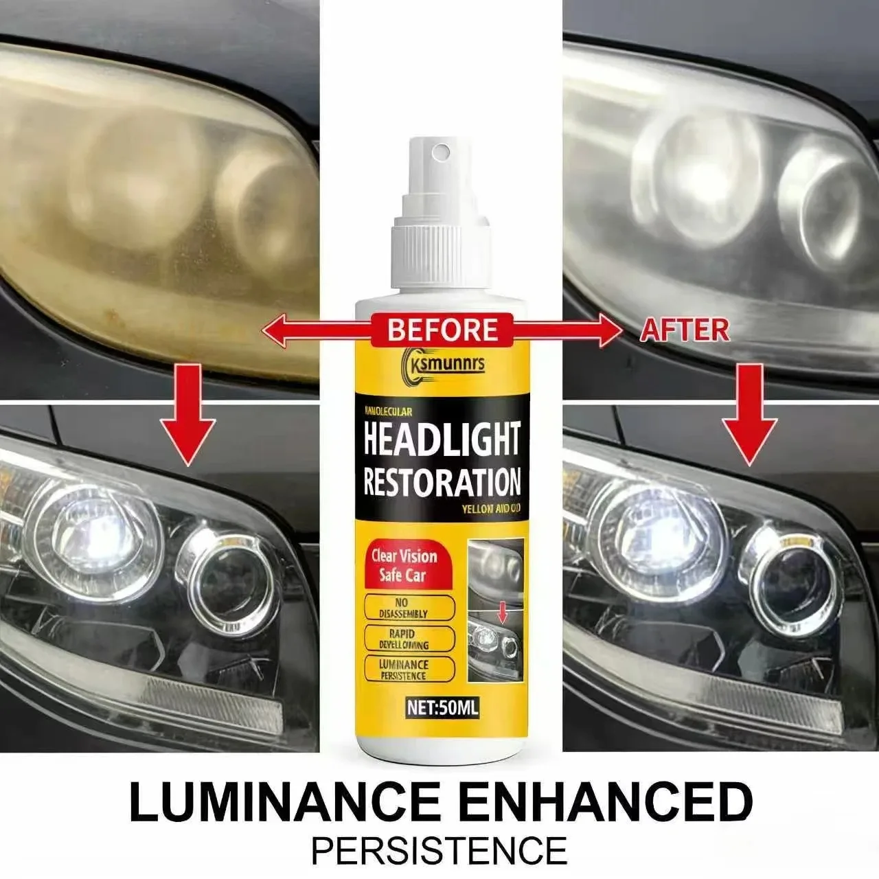 Headlight Lens Restoration Kit Bright Fluid for Removing Yellowing And Oxidation Quick Shine Recovery Auto Lighting Enhancement