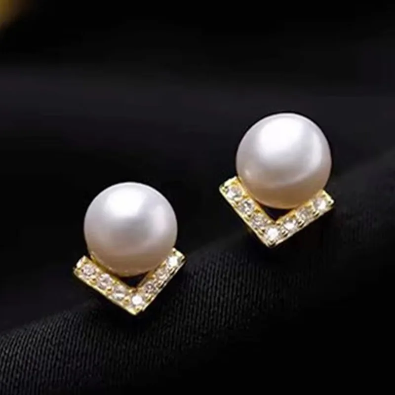 Huitan Novel V Design Stud Earrings with Imitation Pearl Women Elegant Versatile Piercing Accessories Exquisite Wedding Jewelry