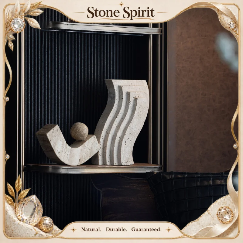 Travertine Sculptures and Figurines Archway Shape Statue for Shelf Coffee Table TV Cabinet Bookshelf Living Room Home Decoration
