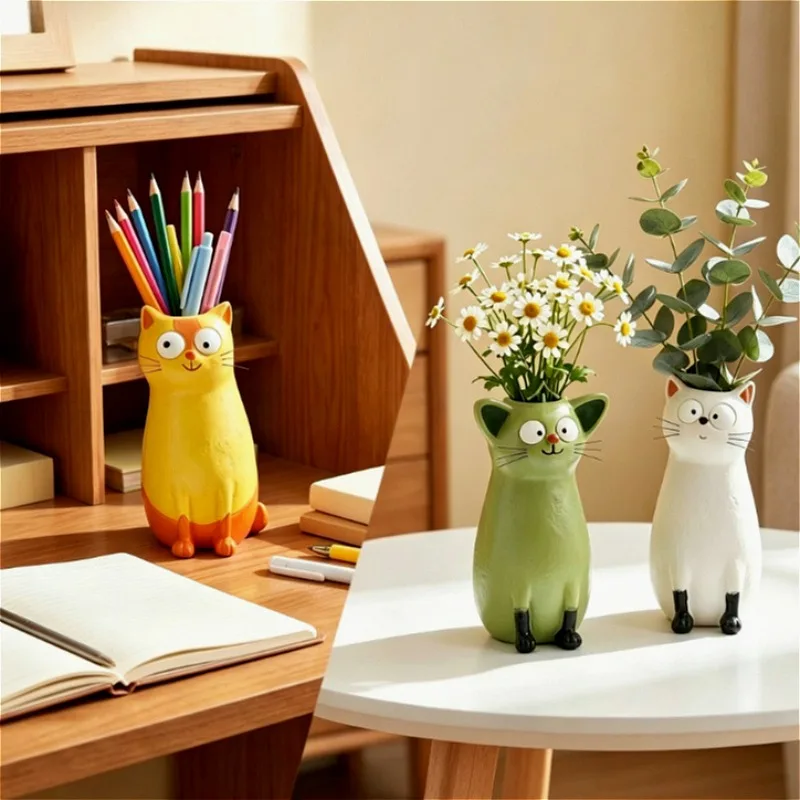 2pcs Eccentric kitten vase home desktop resin ornaments