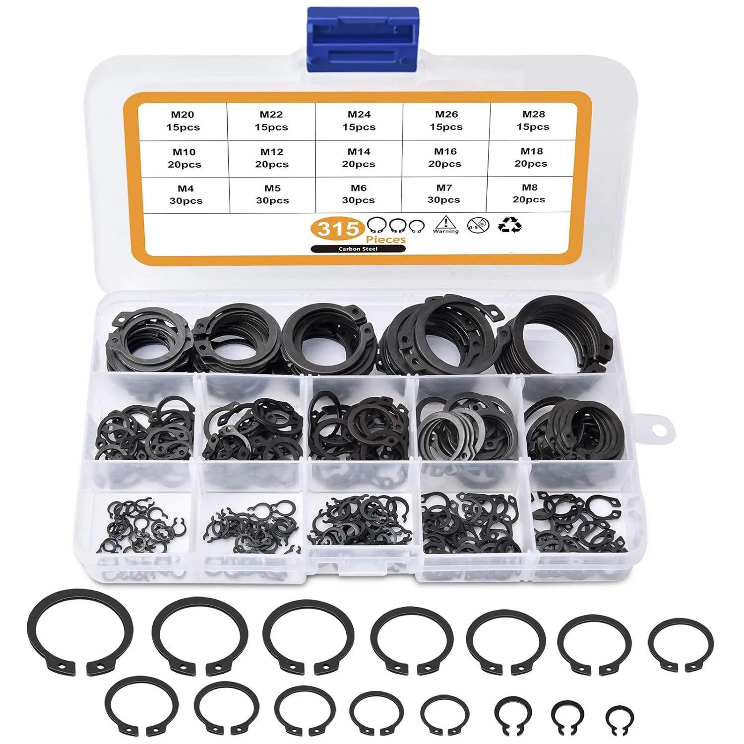 315/325 Internal Circlip Assortment Kit C Clip Washer set carbon steel  Retaining Ring Snap Ring kit M4-M28 for metal shaft Hole