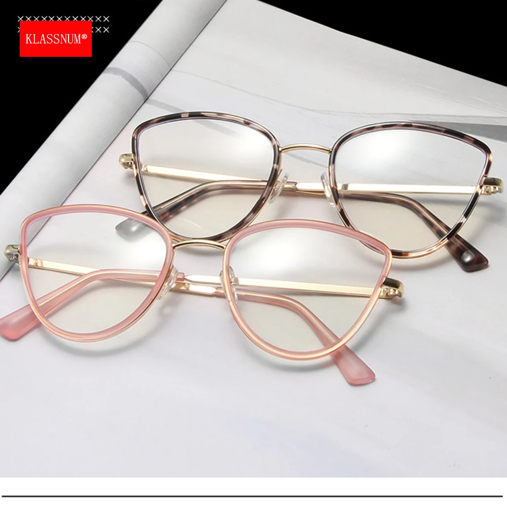 KLASSNUM New Retro Cat Eye Glasses Women Metal Frame Anti Blue Light  Transparent Eyepiece 2025 Trendy Decorative Glasses