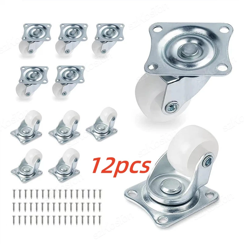 12/4pcs 1inch 360 Degrees Swivel Casters Bearing Wheels Mount Ball Furniture Stroller Wheel 25mm White PP Universal Wheel