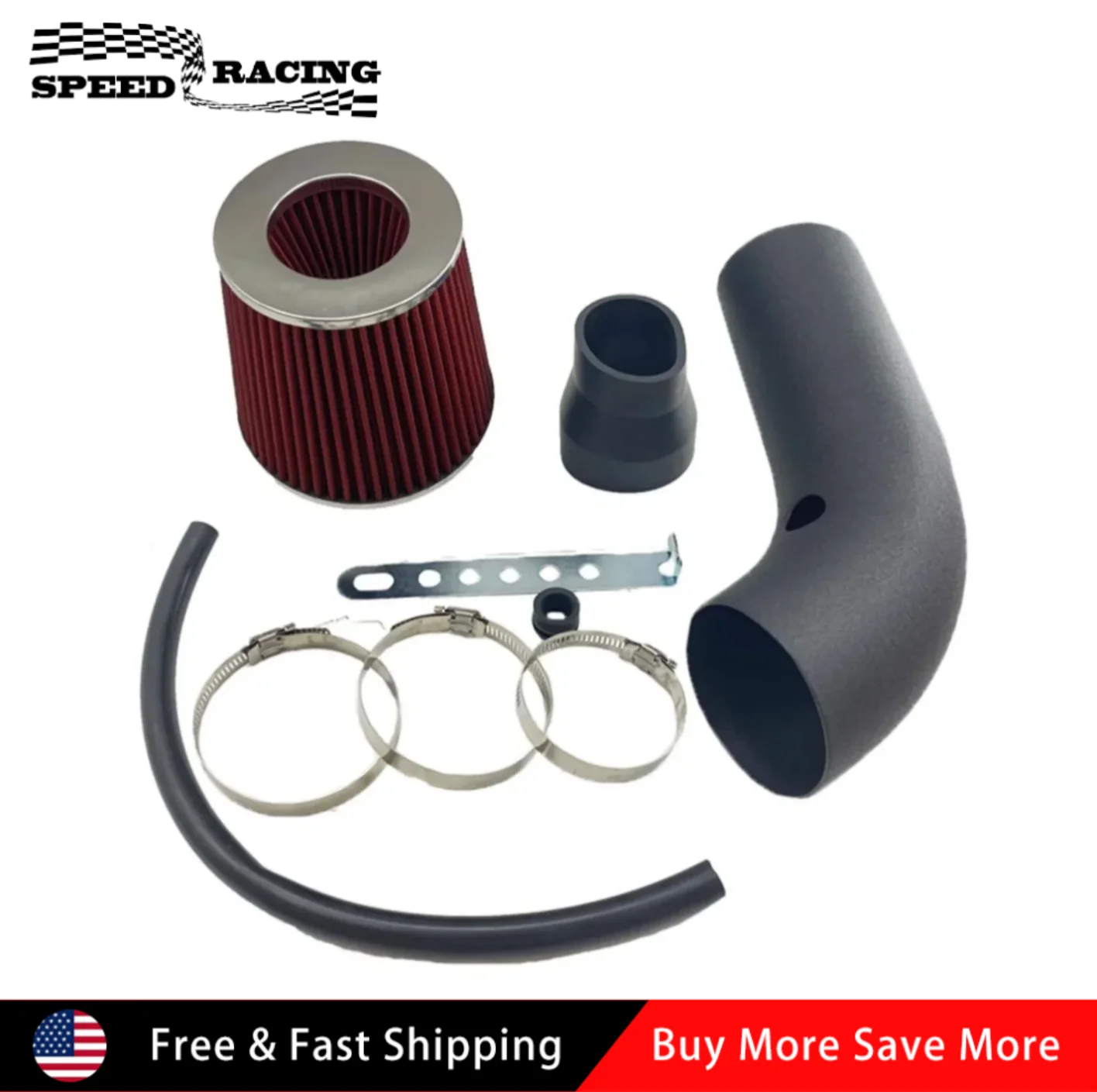 

3 Inch Cold Air Intake Filter Induction Kit Aluminum Pipe Power Flow Hose System Black