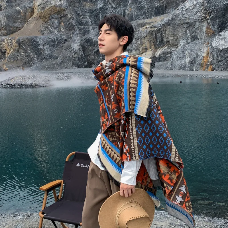 

Теплая этническая накидка-пончо для фотосессий на природе, верхняя одежда, пальто для мужчин, осенне-зимняя накидка-шаль