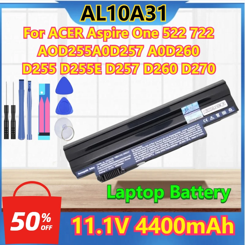 

For Acer One 360 AOD255 D255 D260 D257 D255E AK003BT.071 ICR17/65L 11.1V 4400mAh AL10B31 AL10A31 Laptop Battery