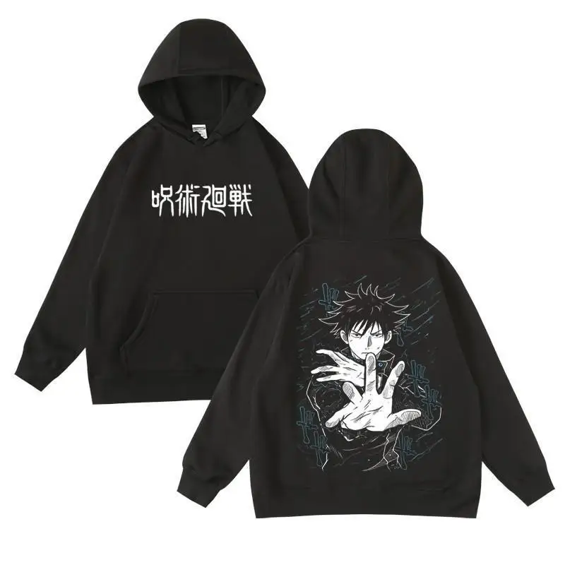 

Jujutsu Kaisen Hoodie Set Men Women Black Anime Streetwear Pullover with Gojo Satoru Itadori Sukuna Print Kangaroo Pocket Casual