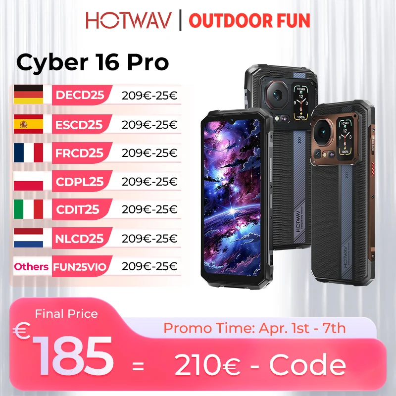 HOTWAV Cyber 16 Pro Smartphone robuste G100 octa-core Android 15 téléphone portable 108MP 6.6 ''FHD + 2K 8GB 512GB 6280mAh téléphone portable
